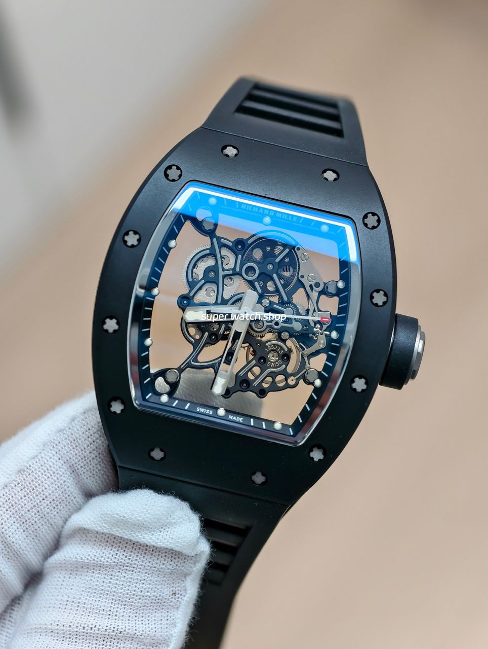 APS Factory Richard Mille RM 055 42.7mm Black Ceramic Black Rubber Strap Skeletonized Black Dial - Image 3