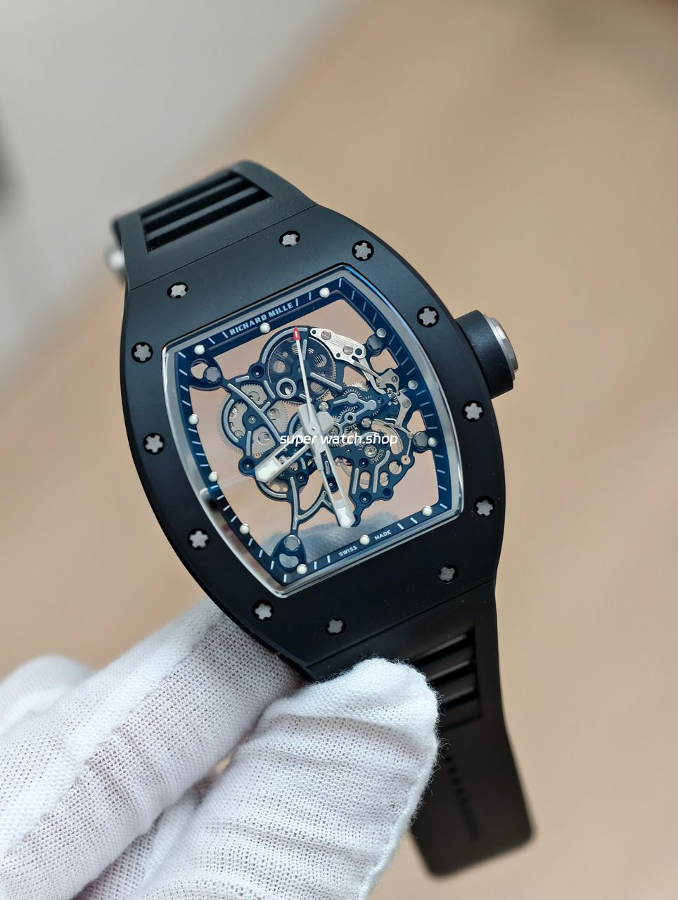 APS Factory Richard Mille RM 055 42.7mm Black Ceramic Black Rubber Strap Skeletonized Black Dial - Image 2