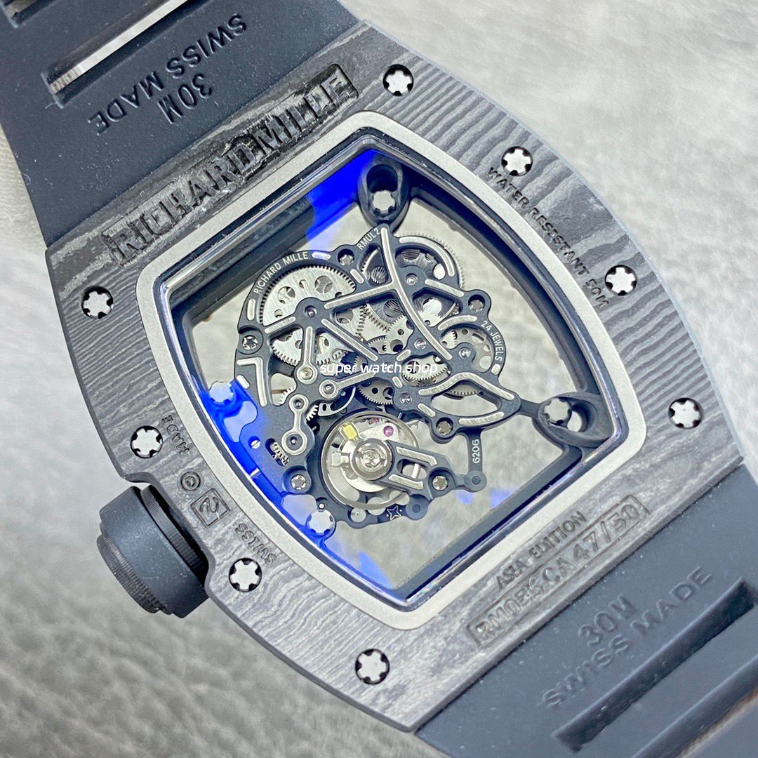 APS Factory Richard Mille RM 055 42.7mm Carbon Fiber Black Rubber Strap Skeletonized Rose Gold Dial - Image 7