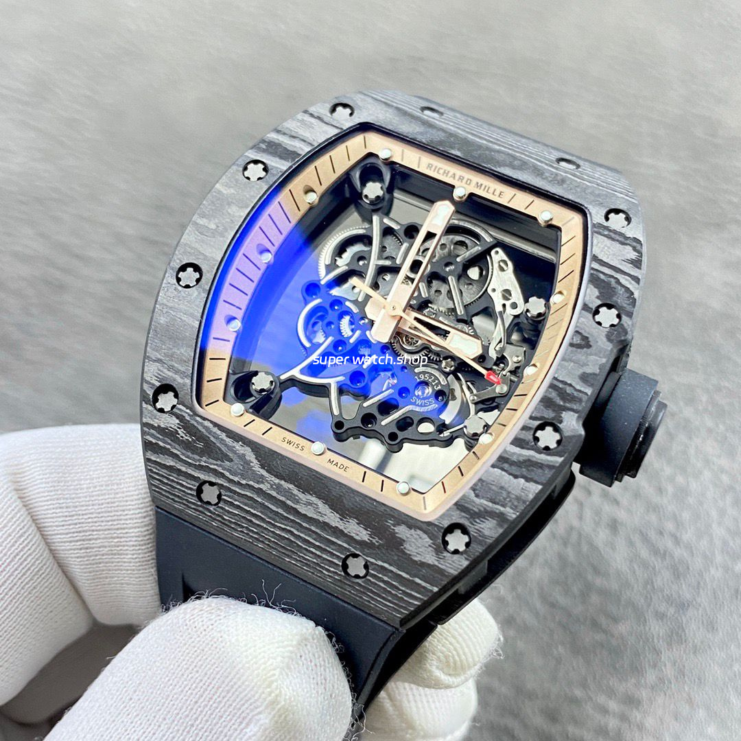 APS Factory Richard Mille RM 055 42.7mm Carbon Fiber Black Rubber Strap Skeletonized Rose Gold Dial - Image 3