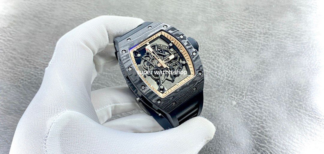 APS Factory Richard Mille RM 055 42.7mm Carbon Fiber Black Rubber Strap Skeletonized Rose Gold Dial - Image 4