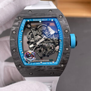 APS Factory Richard Mille RM 055 42.7mm Carbon Fiber White Rubber Strap Skeletonized Blue Dial