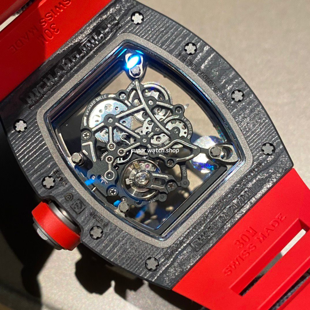 APS Factory Richard Mille RM 055 42.7mm Titanium Red Rubber Strap Skeletonized Black Dial - Image 7