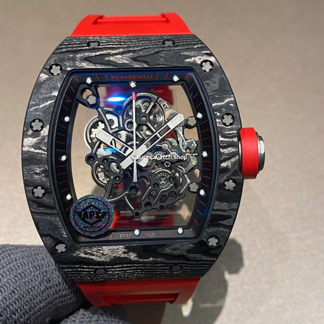 APS Factory Richard Mille RM 055 42.7mm Titanium Red Rubber Strap Skeletonized Black Dial