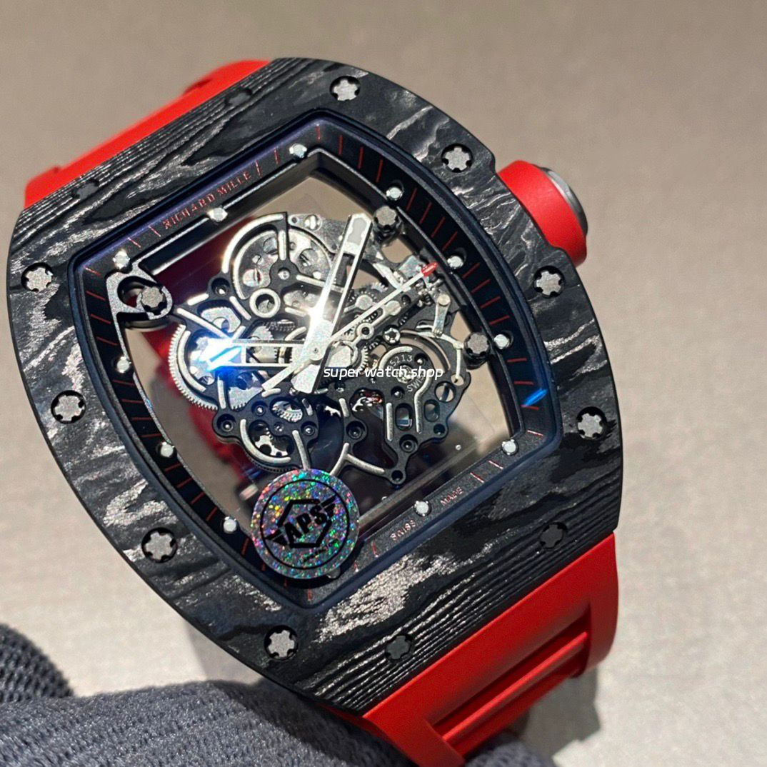 APS Factory Richard Mille RM 055 42.7mm Titanium Red Rubber Strap Skeletonized Black Dial - Image 3