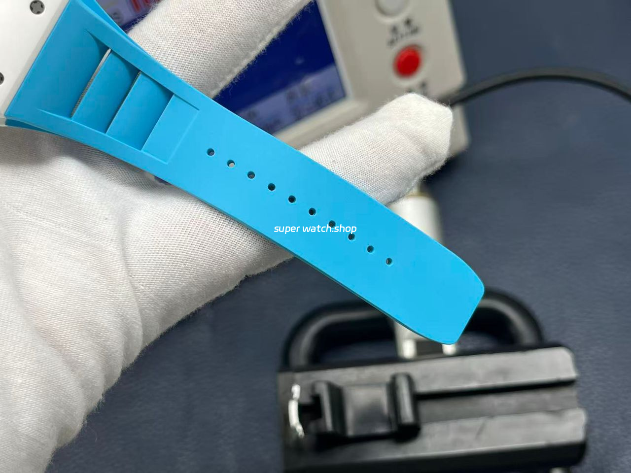 APS Factory Richard Mille RM 055 42.7mm White Ceramic Light Blue Rubber Strap Skeletonized Black Dial - Image 9