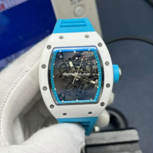 APS Factory Richard Mille RM 055 42.7mm White Ceramic Light Blue Rubber Strap Skeletonized Black Dial