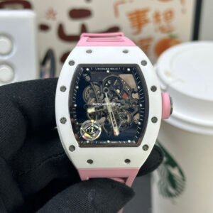 APS Factory Richard Mille RM 055 42.7mm White Ceramic Pink Rubber Strap Skeletonized Black Dial