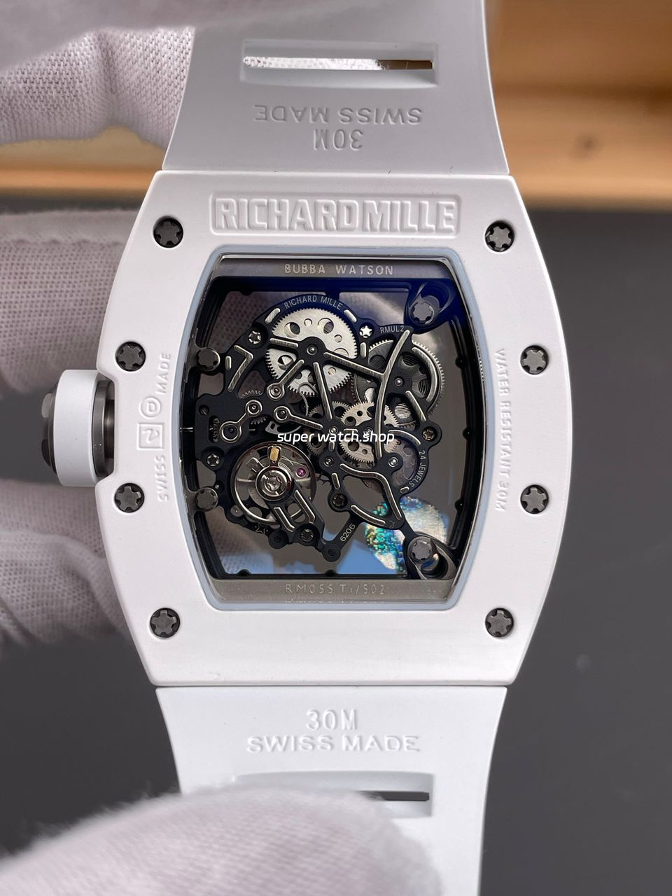 APS Factory Richard Mille RM 055 42.7mm White Ceramic White Rubber Strap Skeletonized Black Dial - Image 7