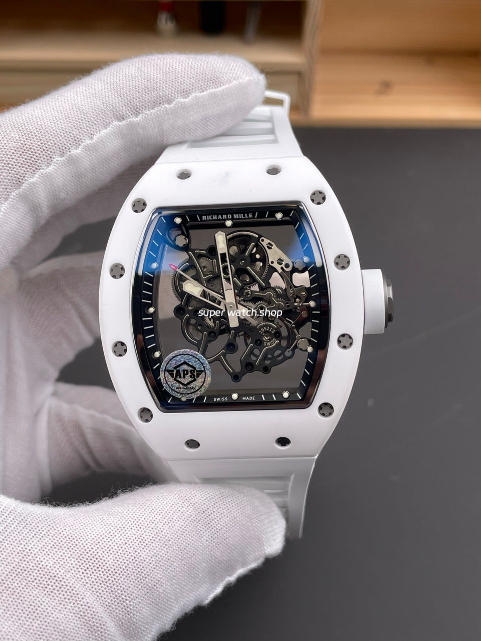 APS Factory Richard Mille RM 055 42.7mm White Ceramic White Rubber Strap Skeletonized Black Dial - Image 2