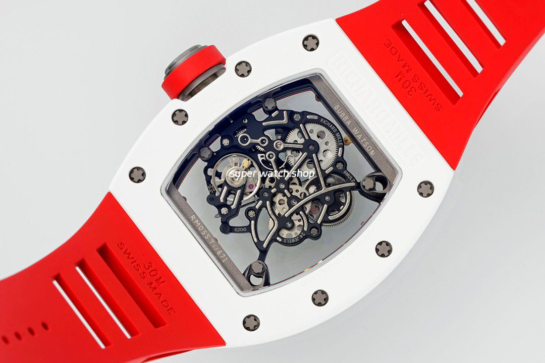 APS Factory Richard Mille RM 055 42.7mm White Ceramic White Rubber Strap Skeletonized Red Dial - Image 8