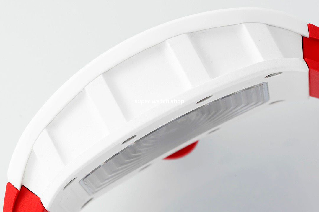 APS Factory Richard Mille RM 055 42.7mm White Ceramic White Rubber Strap Skeletonized Red Dial - Image 6