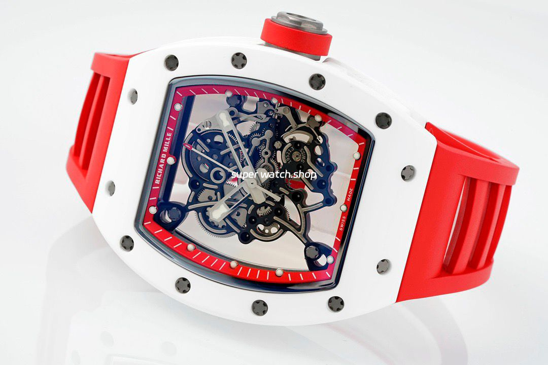 APS Factory Richard Mille RM 055 42.7mm White Ceramic White Rubber Strap Skeletonized Red Dial - Image 5