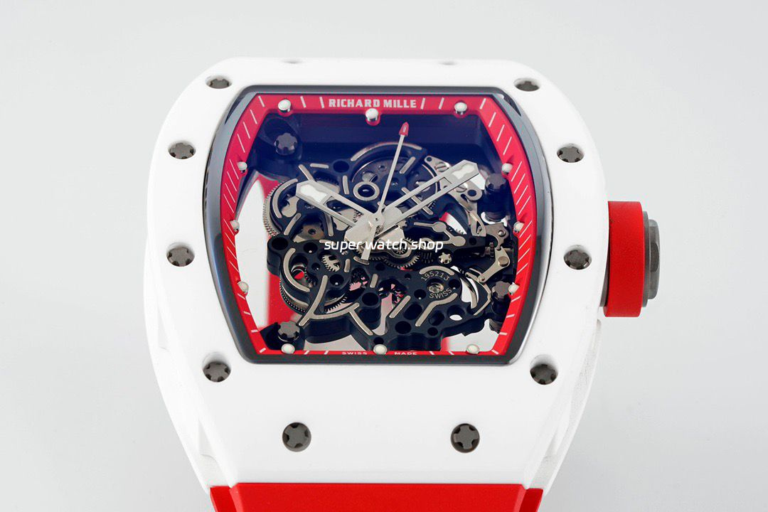 APS Factory Richard Mille RM 055 42.7mm White Ceramic White Rubber Strap Skeletonized Red Dial - Image 2