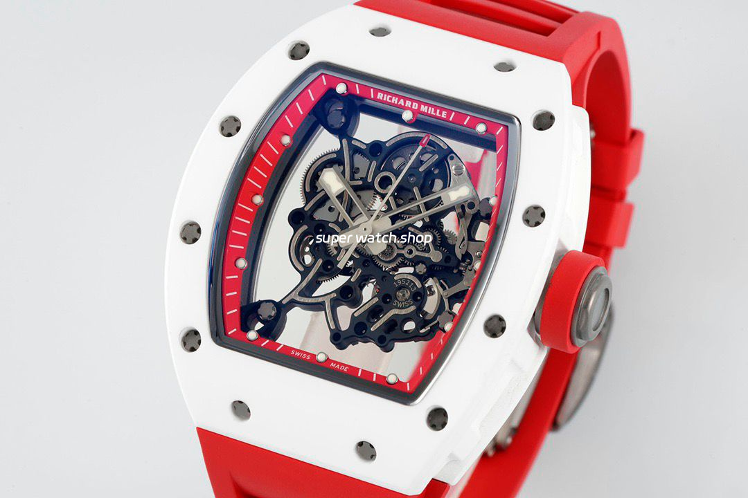 APS Factory Richard Mille RM 055 42.7mm White Ceramic White Rubber Strap Skeletonized Red Dial - Image 4