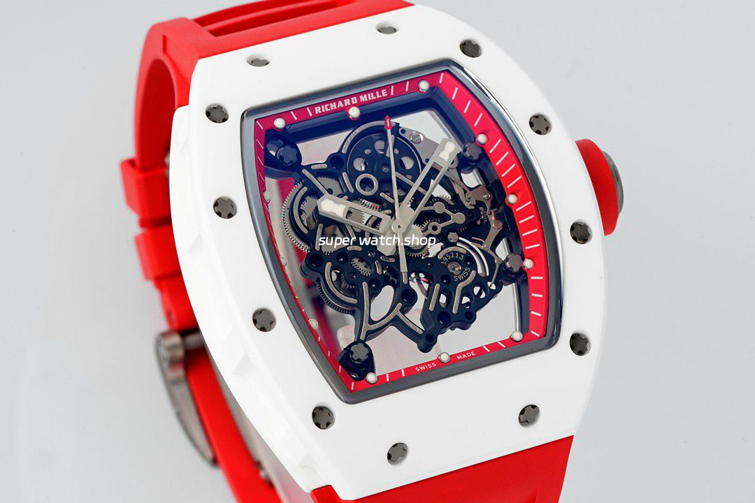 APS Factory Richard Mille RM 055 42.7mm White Ceramic White Rubber Strap Skeletonized Red Dial - Image 3