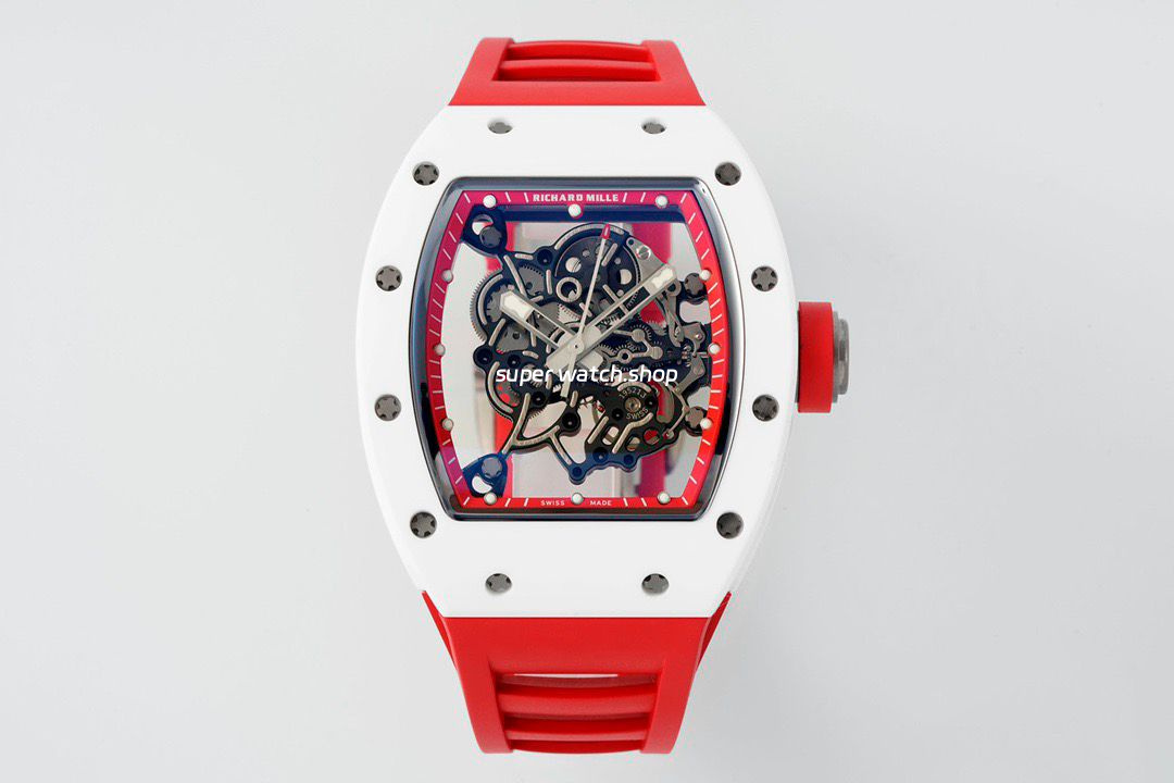 APS Factory Richard Mille RM 055 42.7mm White Ceramic White Rubber Strap Skeletonized Red Dial