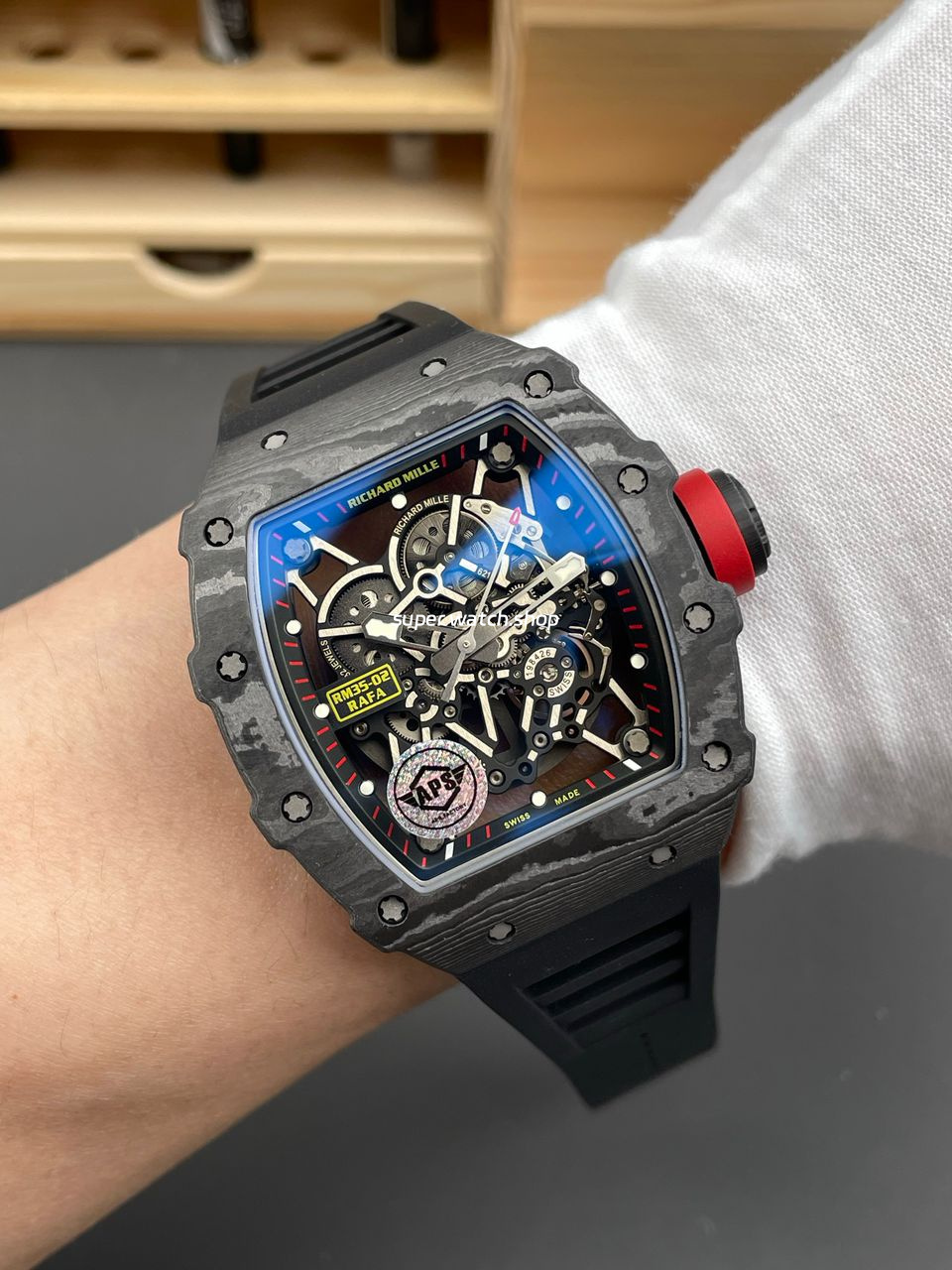 APS Factory Richard Mille RM 35-02 44.5mm Black Carbon Fiber Black Rubber Strap Black Skeletonized Dial - Image 4