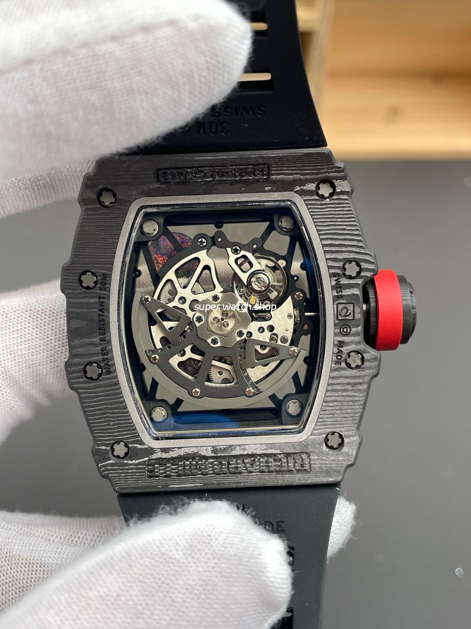 APS Factory Richard Mille RM 35-02 44.5mm Black Carbon Fiber Black Rubber Strap Black Skeletonized Dial - Image 7