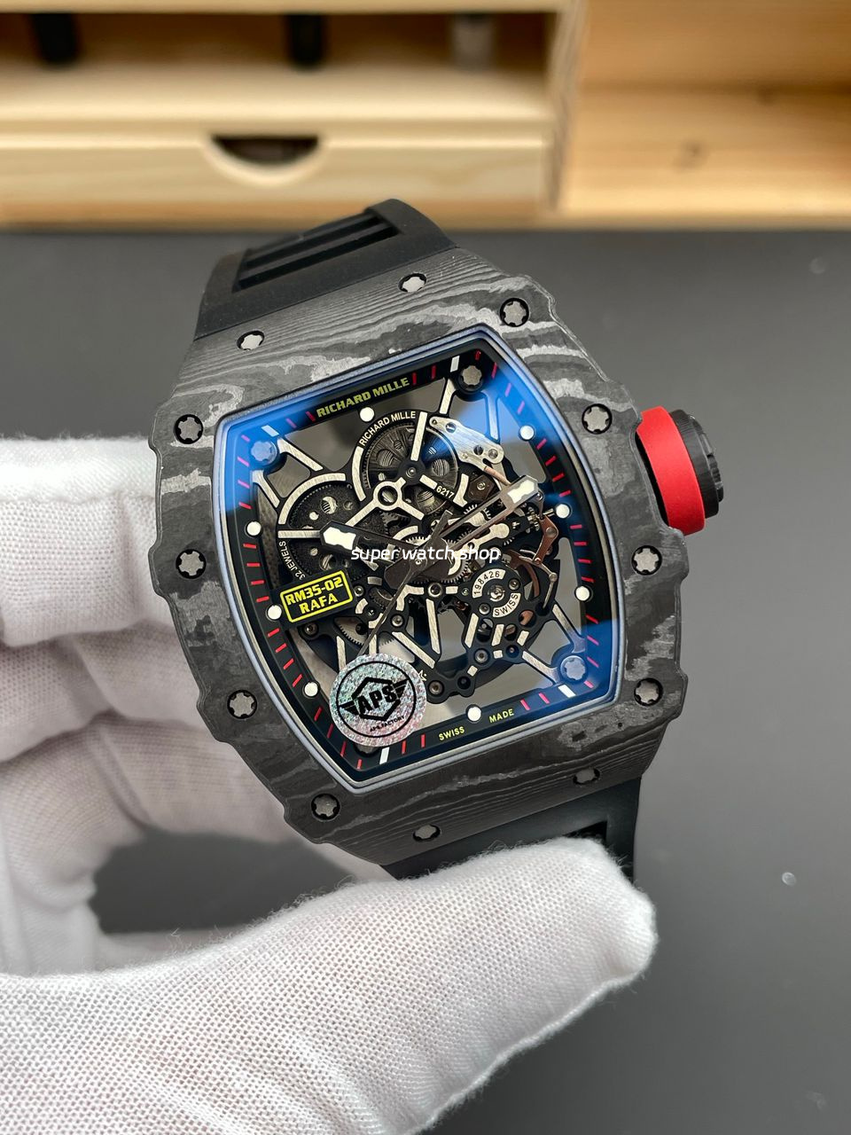 APS Factory Richard Mille RM 35-02 44.5mm Black Carbon Fiber Black Rubber Strap Black Skeletonized Dial - Image 3