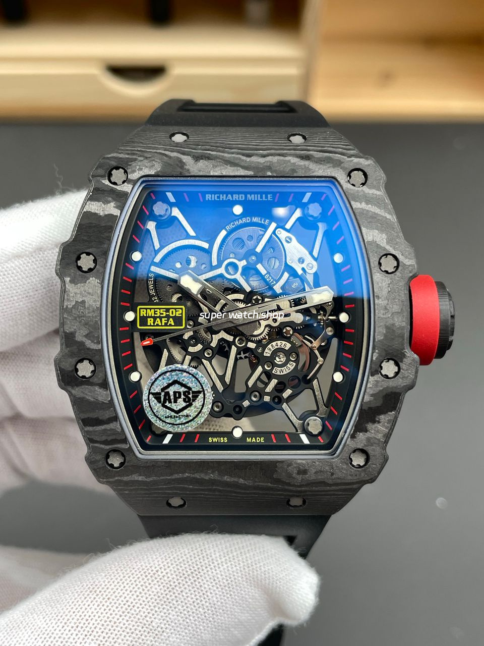 APS Factory Richard Mille RM 35-02 44.5mm Black Carbon Fiber Black Rubber Strap Black Skeletonized Dial