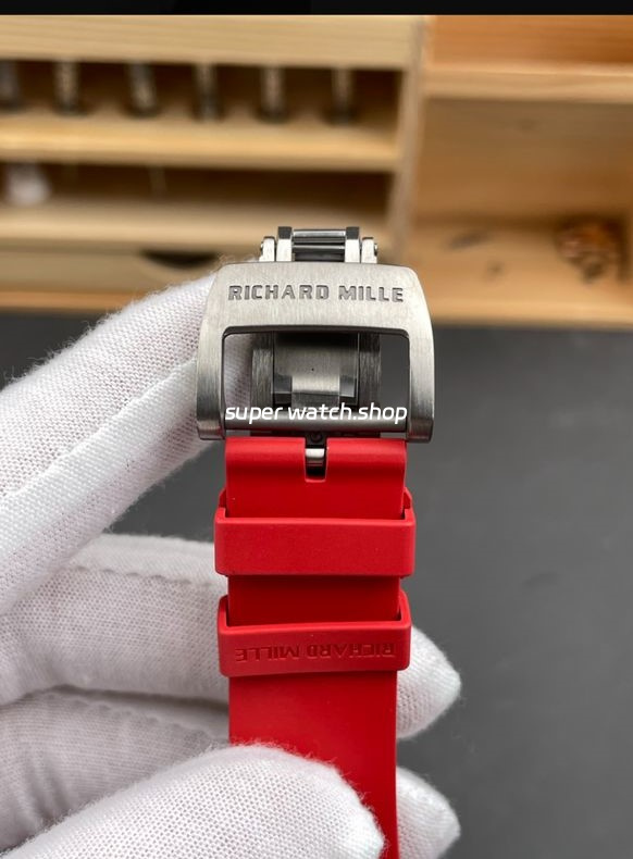APS Factory Richard Mille RM 35-02 44.5mm Black Carbon Fiber Red Rubber Strap Black Skeletonized Dial - Image 8