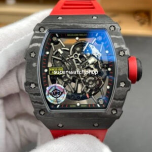 APS Factory Richard Mille RM 35-02 44.5mm Black Carbon Fiber Red Rubber Strap Black Skeletonized Dial