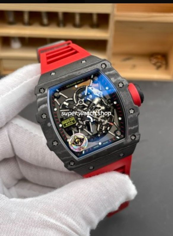 APS Factory Richard Mille RM 35-02 44.5mm Black Carbon Fiber Red Rubber Strap Black Skeletonized Dial - Image 3