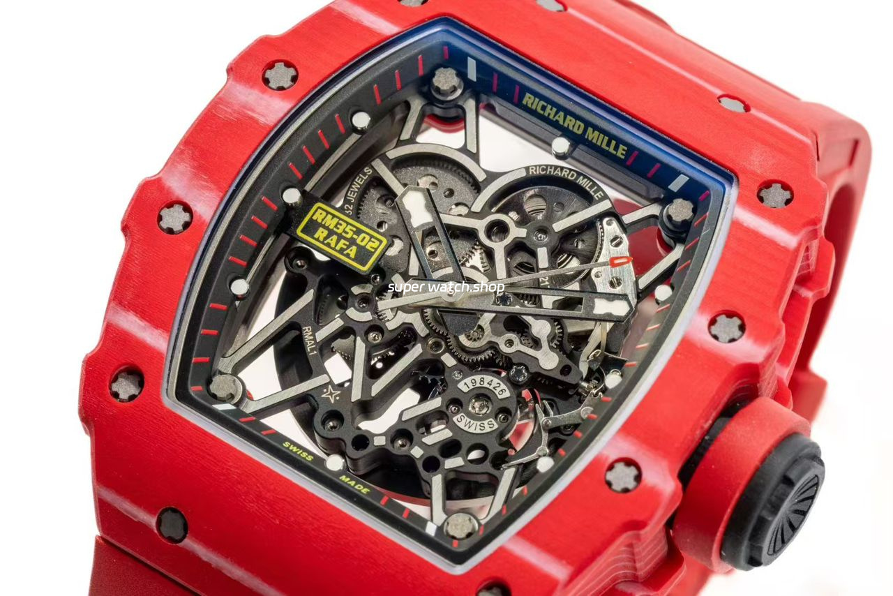 APS Factory Richard Mille RM 35-02 44.5mm Red Carbon Fiber Red Rubber Strap Skeletonized Dial - Image 3