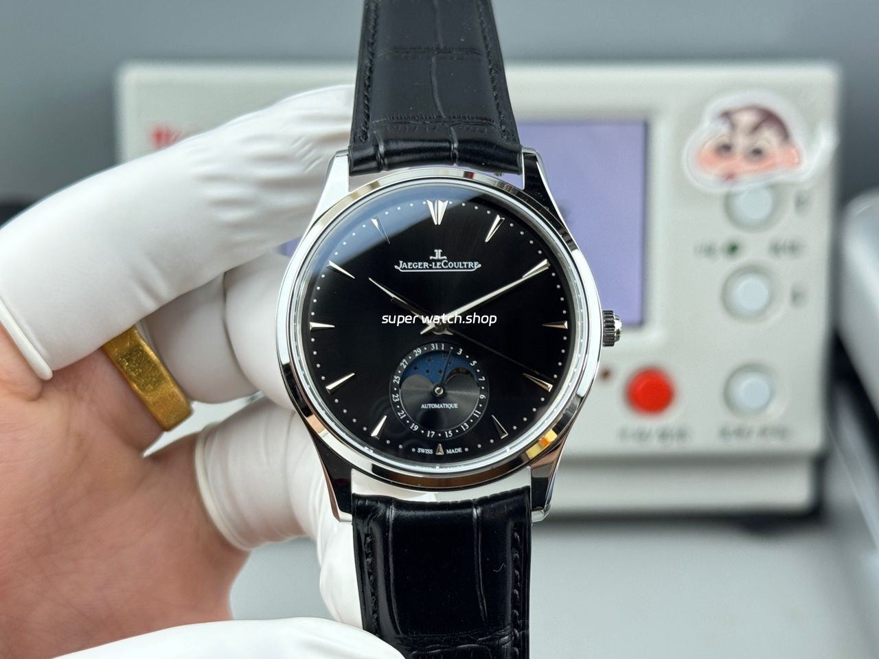 GF Factory Jaeger-LeCoultre Master Ultra Thin Moon Q1368470 39mm Steel Leather Strap Black Dial