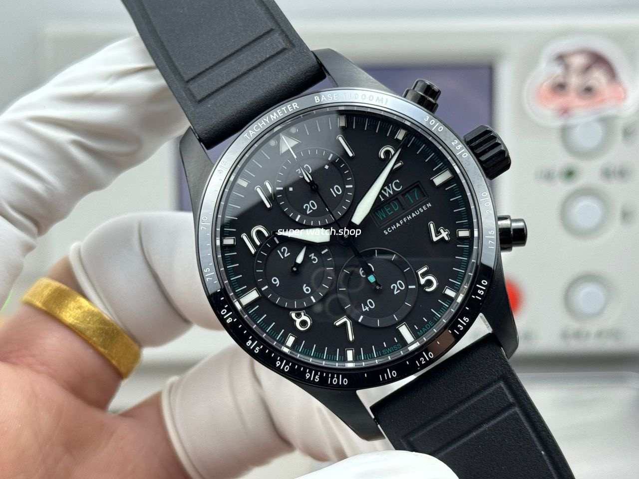 JP Factory IWC Pilot Chronograph IW388306 41mm Rubber Strap Arabic Numerals Black Dial - Image 4