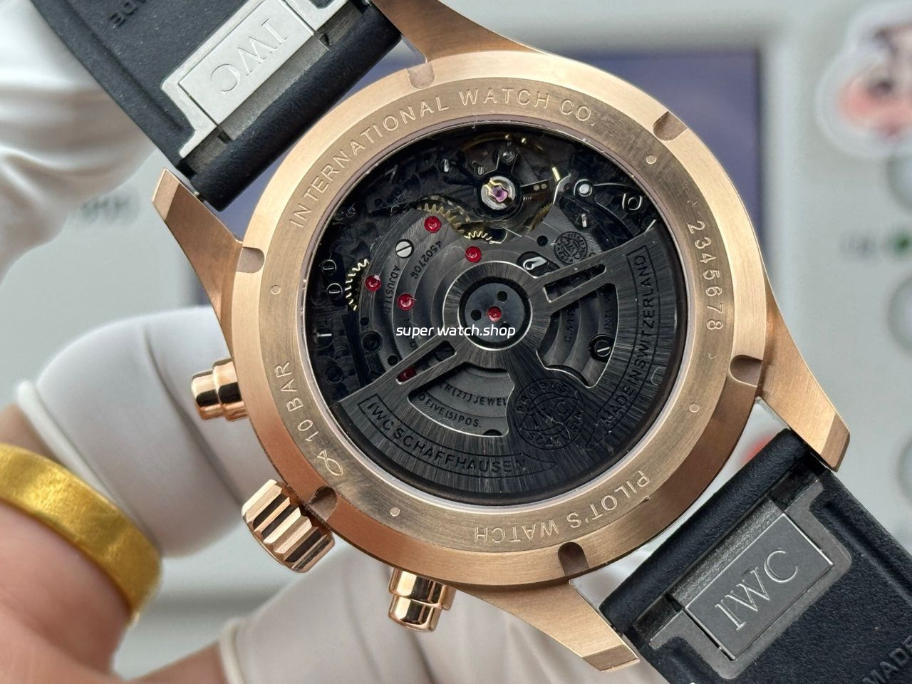 JP Factory IWC Pilot Chronograph IW388309 41mm Rose Gold Rubber Strap Arabic Numerals Black Dial - Image 8