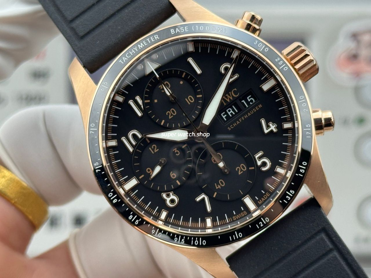JP Factory IWC Pilot Chronograph IW388309 41mm Rose Gold Rubber Strap Arabic Numerals Black Dial - Image 2