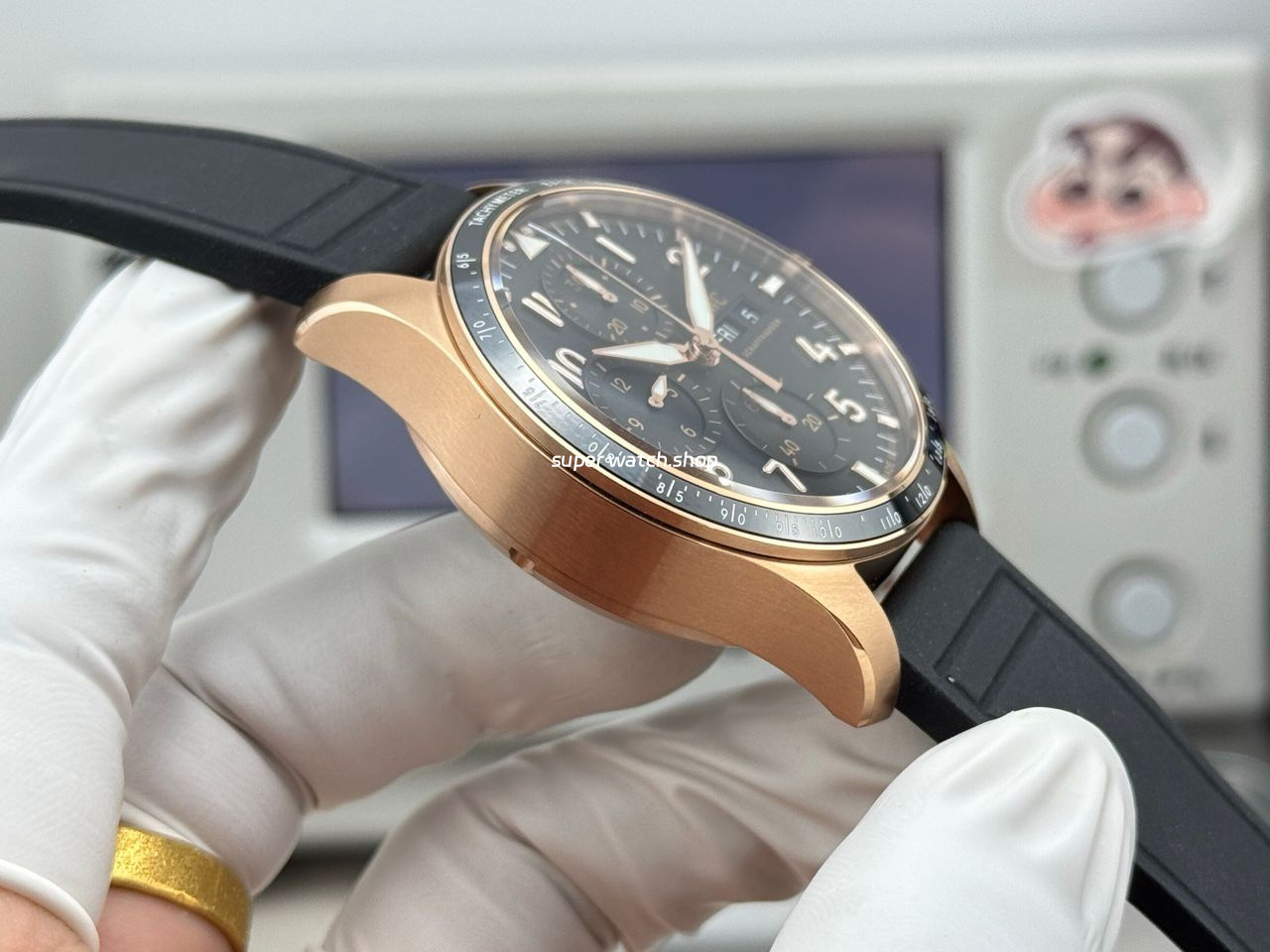 JP Factory IWC Pilot Chronograph IW388309 41mm Rose Gold Rubber Strap Arabic Numerals Black Dial - Image 6