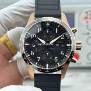 JP Factory IWC Pilot Chronograph IW388309 41mm Rose Gold Rubber Strap Arabic Numerals Black Dial