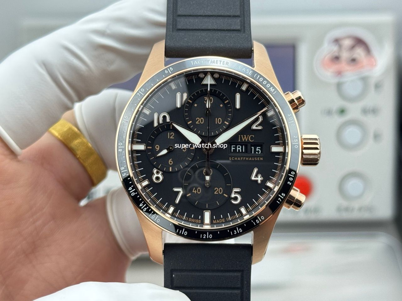 JP Factory IWC Pilot Chronograph IW388309 41mm Rose Gold Rubber Strap Arabic Numerals Black Dial