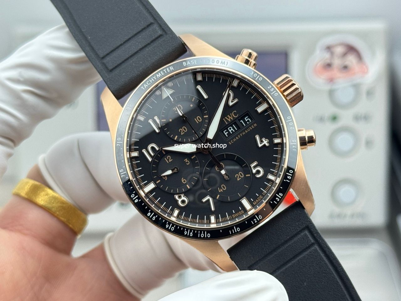 JP Factory IWC Pilot Chronograph IW388309 41mm Rose Gold Rubber Strap Arabic Numerals Black Dial - Image 4