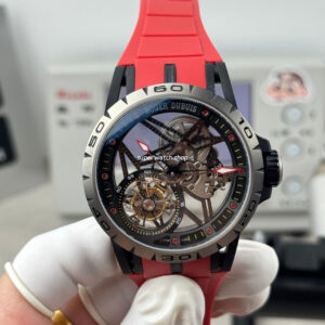 NEW Factory Roger Dubuis Excalibur Spider RDDBEX0479 Tourbillon 45mm Titanium Red Rubber Strap Black Dial