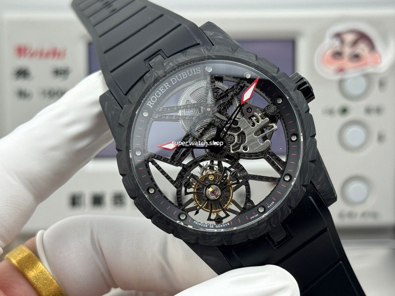 NEW Factory Roger Dubuis Excalibur DBEX0577 42mm Carbon Fiber Black Rubber Strap Skeletonized Dial - Image 4