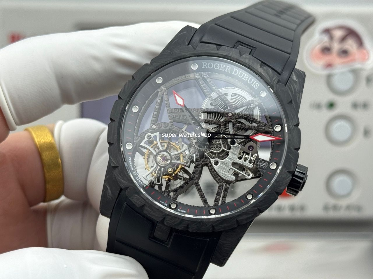 NEW Factory Roger Dubuis Excalibur DBEX0577 42mm Carbon Fiber Black Rubber Strap Skeletonized Dial - Image 3