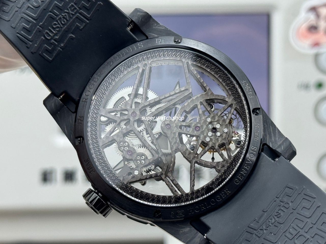 NEW Factory Roger Dubuis Excalibur DBEX0577 42mm Carbon Fiber Black Rubber Strap Skeletonized Dial - Image 7