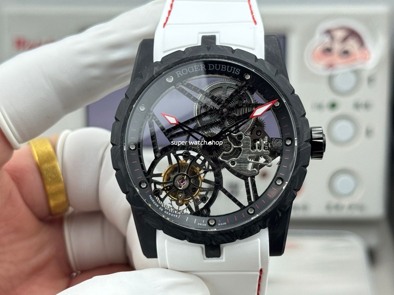 NEW Factory Roger Dubuis Excalibur DBEX0577 42mm Carbon Fiber Rubber Strap Skeletonized Dial