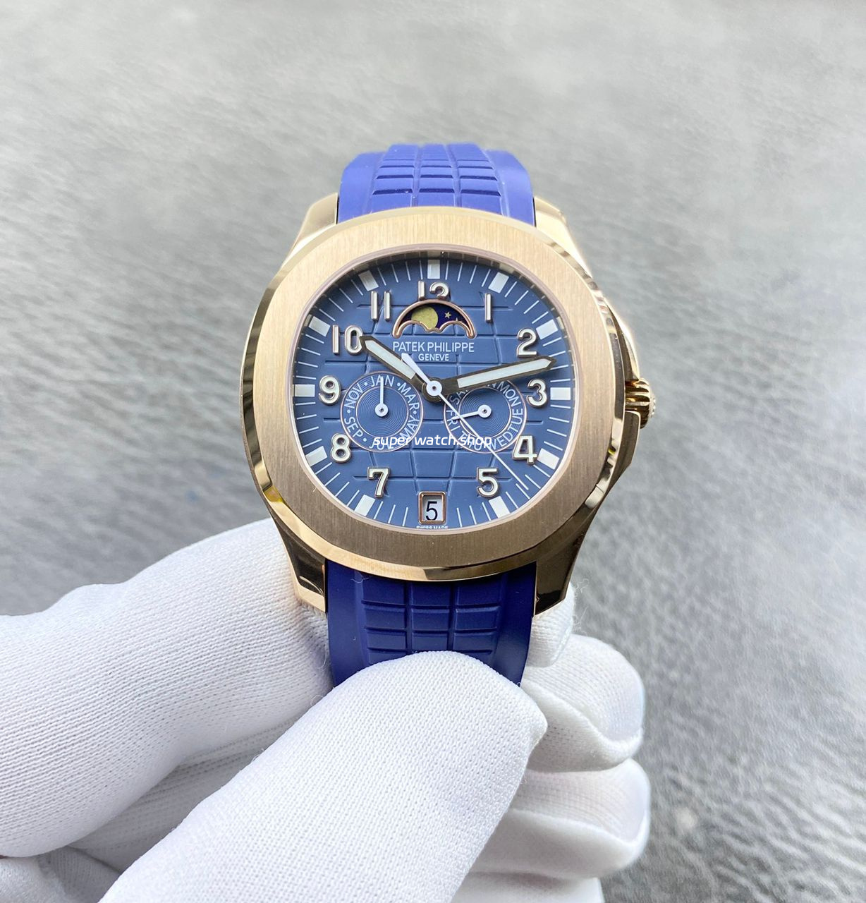 PP+ Factory Patek Philippe Aquanaut 5261R-001 40mm Rose Gold Blue Rubber Strap Blue Dial