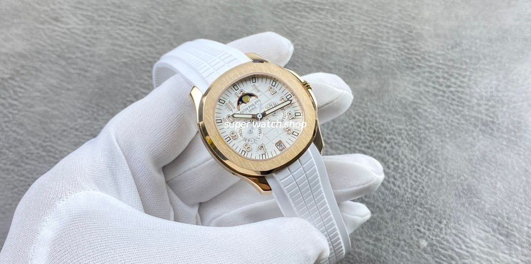 PP+ Factory Patek Philippe Aquanaut 5261R 40mm Rose Gold White Rubber Strap White Dial - Image 4