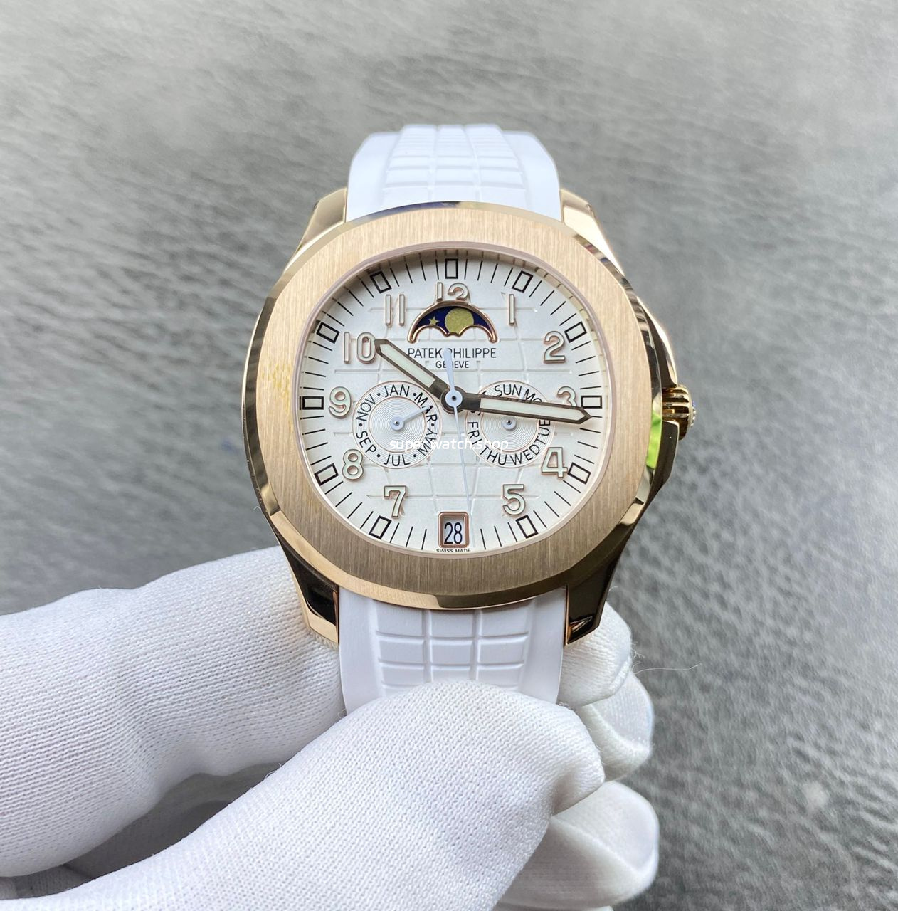 PP+ Factory Patek Philippe Aquanaut 5261R 40mm Rose Gold White Rubber Strap White Dial