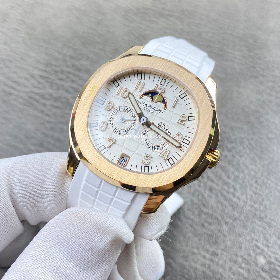 PP+ Factory Patek Philippe Aquanaut 5261R 40mm Rose Gold White Rubber Strap White Dial - Image 3