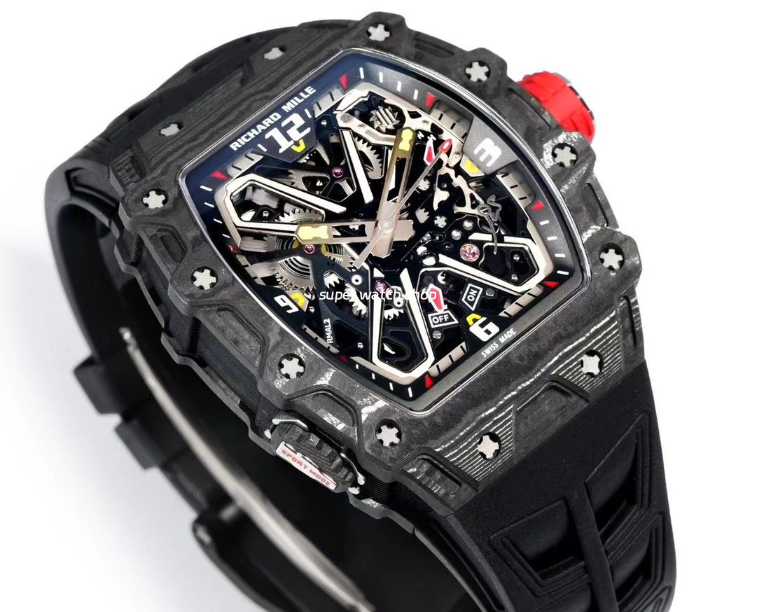 RM Factory Richard Mille RM35-03 Black Carbon Fiber Black Rubber Strap Black Skeletonized Dial - Image 3