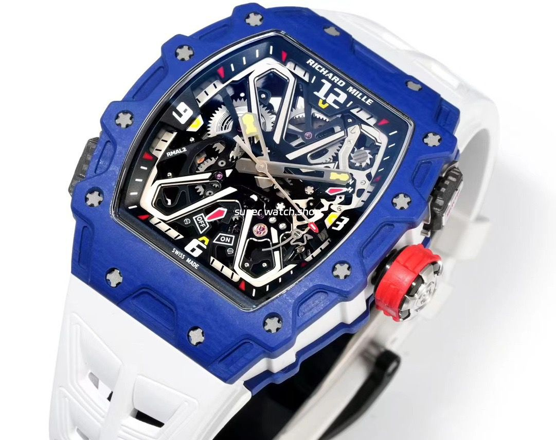 RM Factory Richard Mille RM35-03 Blue Carbon White Rubber Strap Black Skeletonized Dial - Image 4