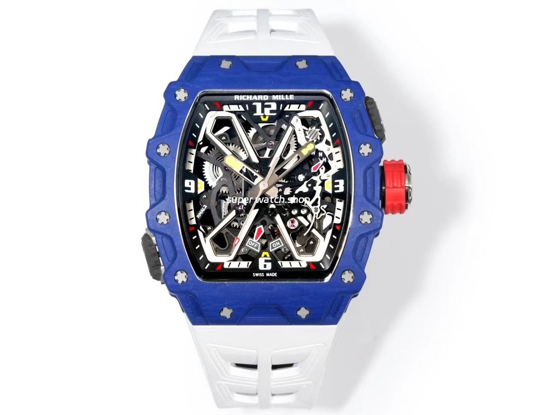 RM Factory Richard Mille RM35-03 Blue Carbon White Rubber Strap Black Skeletonized Dial