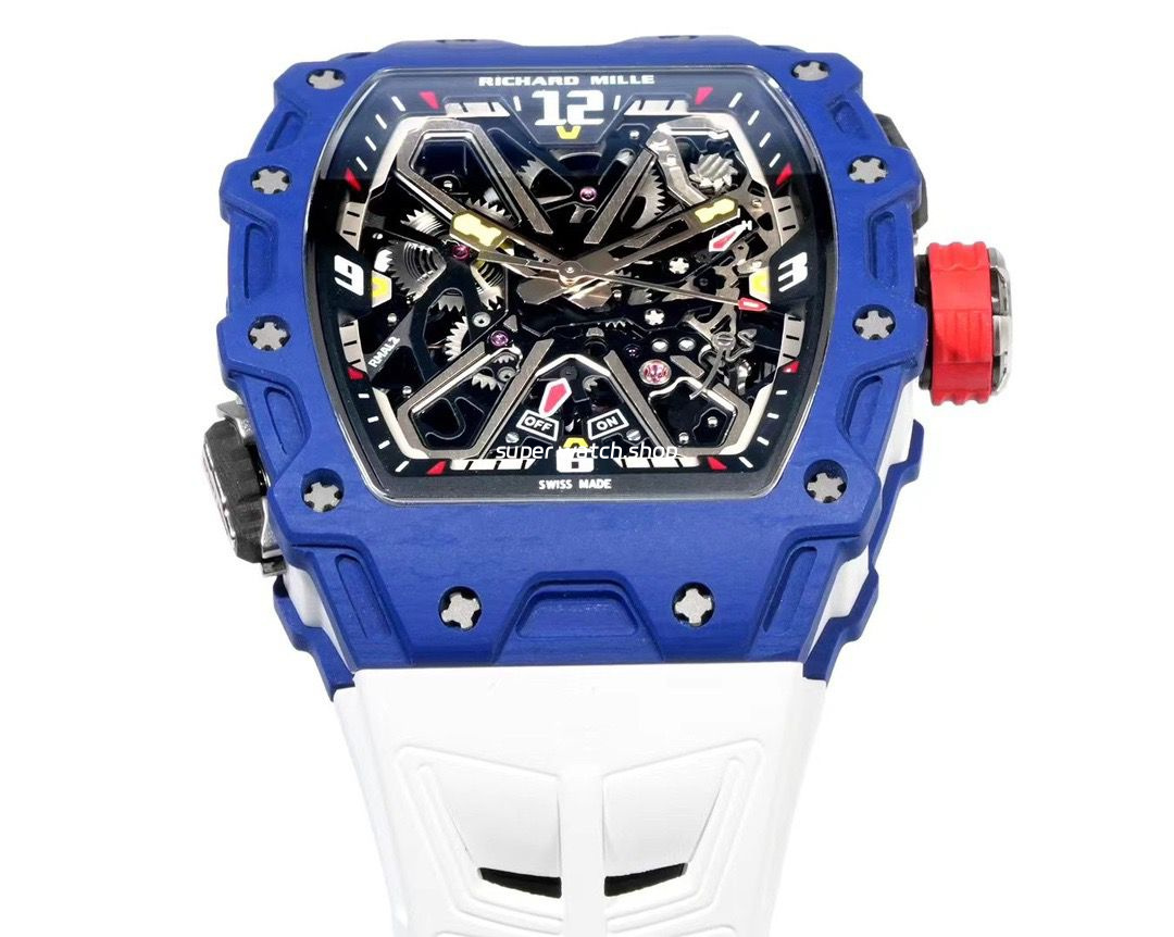 RM Factory Richard Mille RM35-03 Blue Carbon White Rubber Strap Black Skeletonized Dial - Image 2